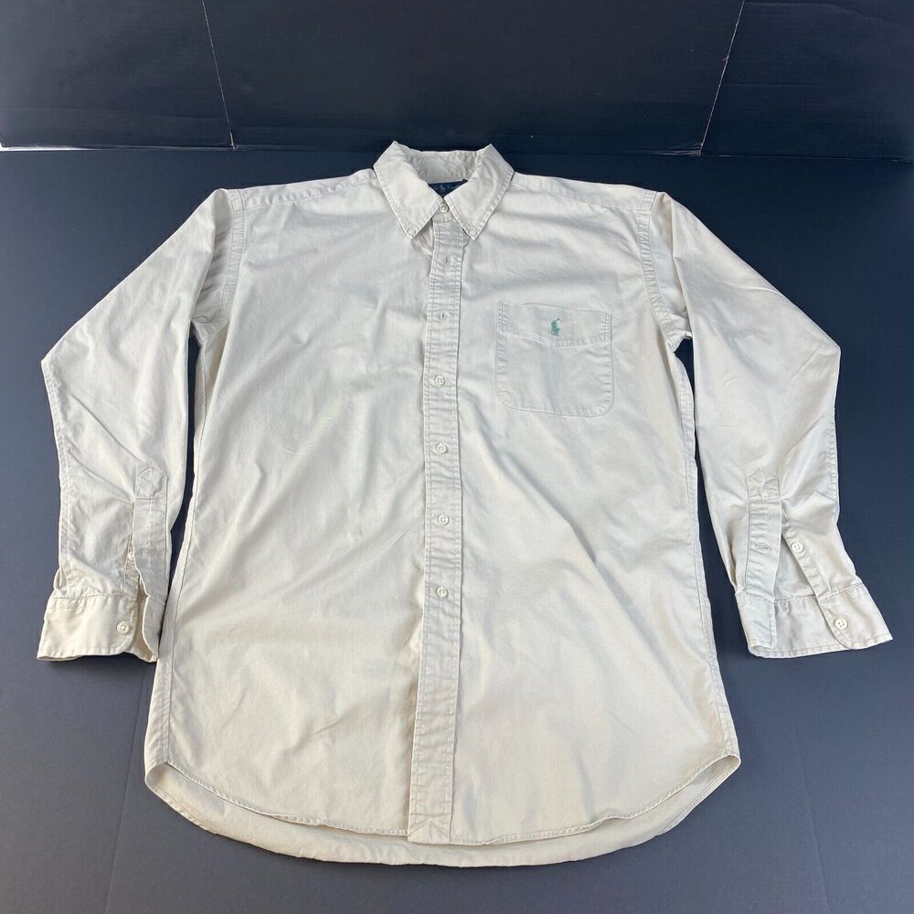 Ralph Lauren Shirt Adult Large Beige Blake Button Up Long Sleeve Casual Mens